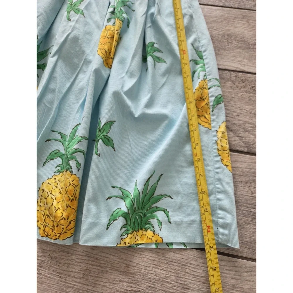 Talbots RSVP Pineapple Pleated Midi Skirt 6 Blue Tropical Cotton A-Line Preppy